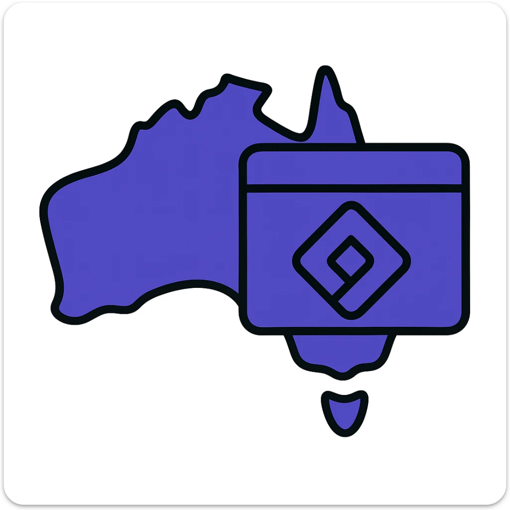 Map of Australia with the official Microsoft Power Pages icon overlay, no digital web overlay, use #403DAD as the main color, clean and modern, no text sticker