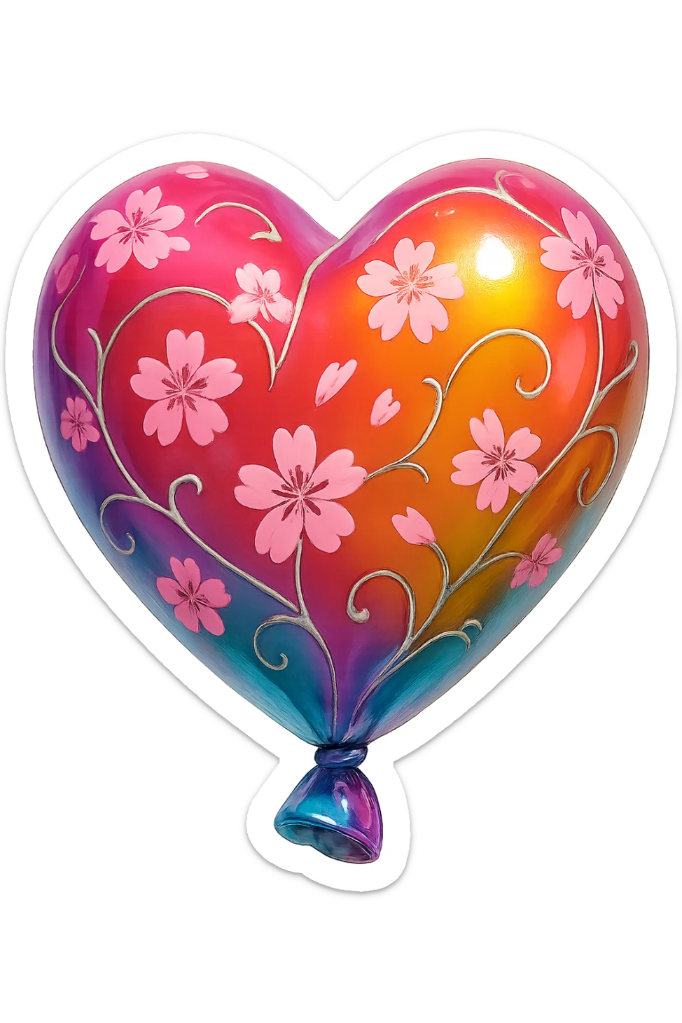 heart with sakura and silver accents, balloon style sticker