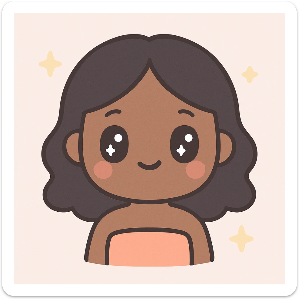 black girl memoji, black hair, tube top, kawaii style sticker