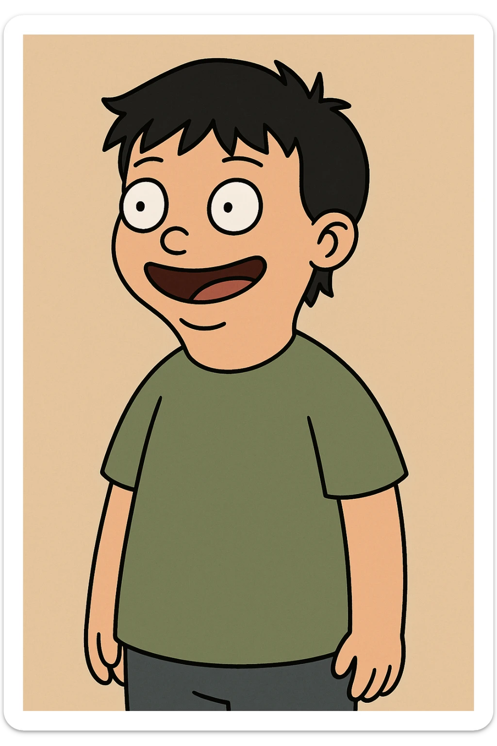 Chinese boy black hair Green t-shirts sticker