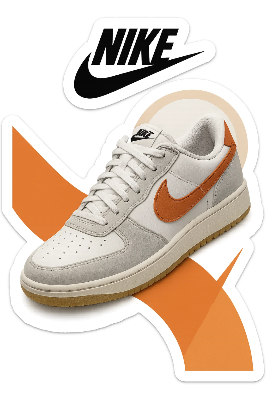 stylish poster for Nike's latest shoes, showcasing shoes and Nike swoosh logo, minimalistic and clean design, white background, accent colors sticker