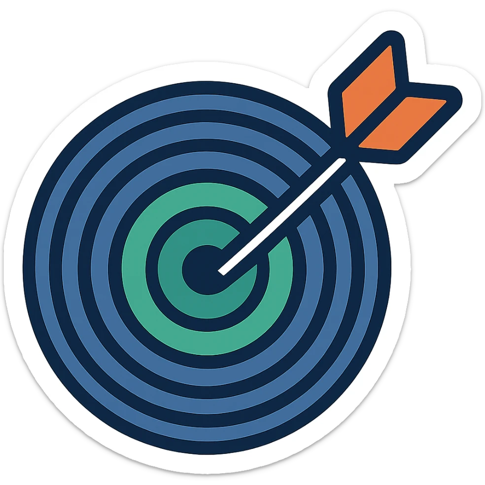 A target with navy rings and a vibrant green bullseye, with an arrow, emoji style sticker