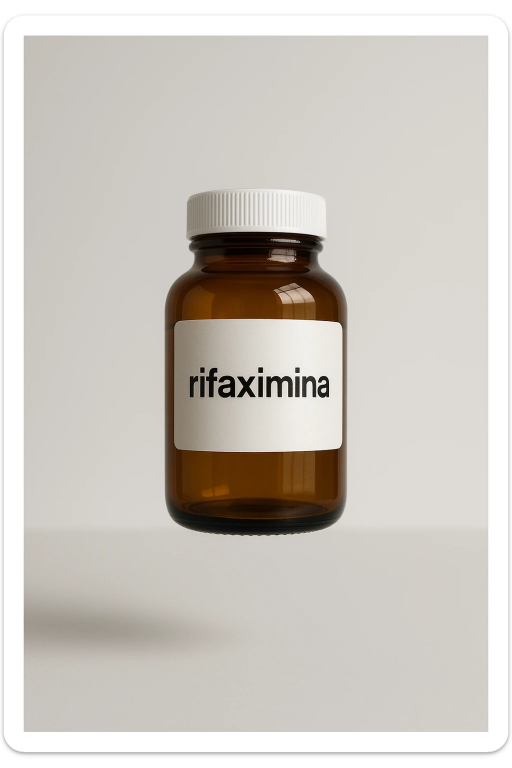barattolo di medicinale con la scritta "rifaximina" sull'etichetta fluttua in aria, iperrealistico 4k sticker