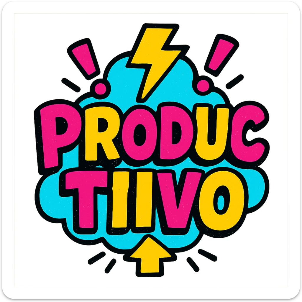the word 'productivo' in vibrant pop colors style, emphasizing energy, productivity, and motivation, bold and eye-catching sticker