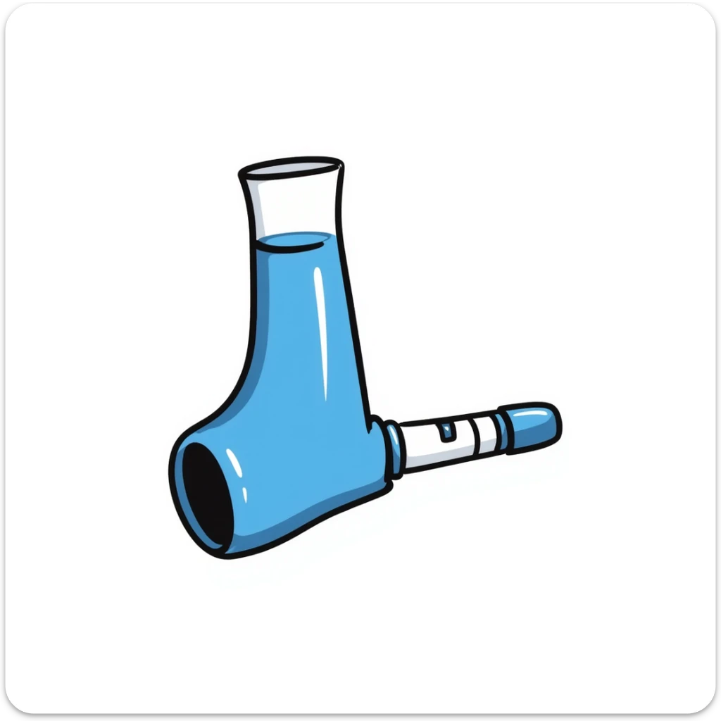 Hand-drawn blue VO2 max mouthpiece with breathing valve and measurement tube sticker
