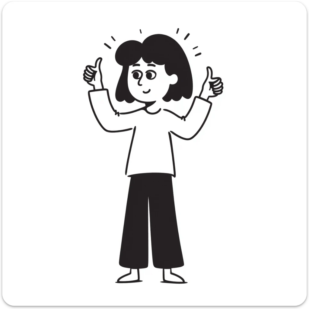 Girl with one hand giving thumbs up and the other hand giving thumbs down, showing mixed feelings sticker