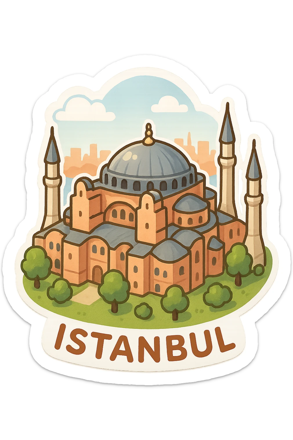 Isometric illustration of Istanbul, featuring photorealistic Hagia Sophia sticker