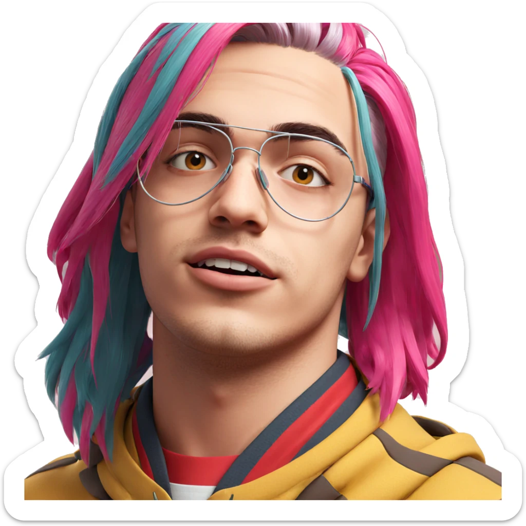 pink haired boy portrait sticker