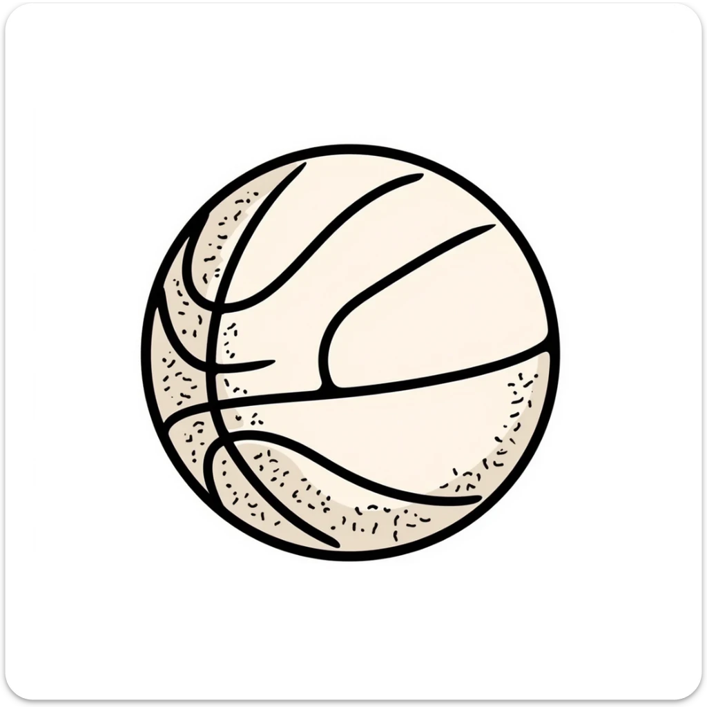 A basketball with detailed texture and lines in pastel colors (dd9fb0, ffc6d3, a3bfc9, c4bee2, f1b091), hand-drawn doodle style sticker