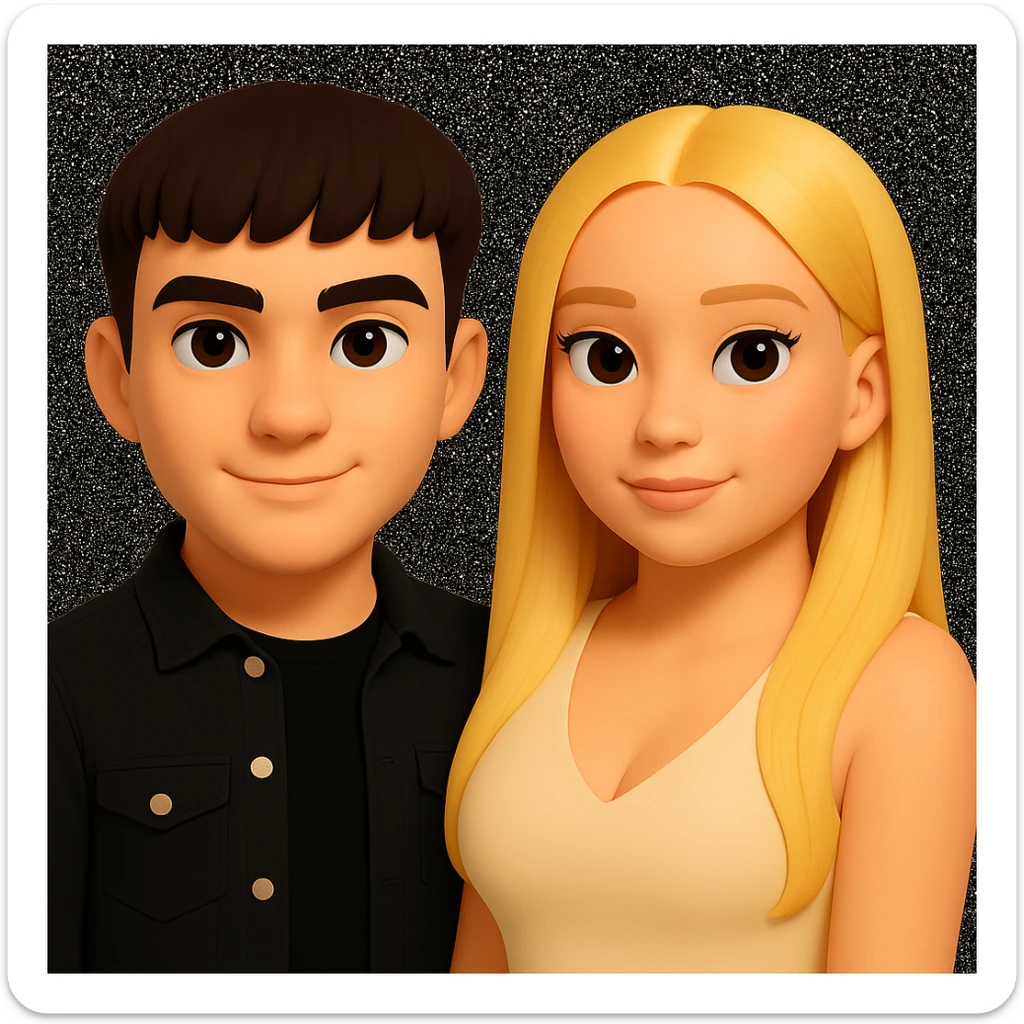 Slightly increase the volume of the upper body of the girl, slightly turn her to face forward, and make the skin color uniform. Maintain the cartoonish 3D style as in the reference image. sticker