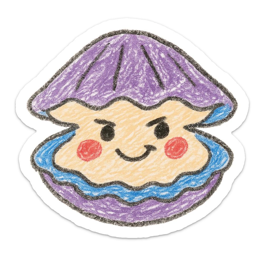 Cute oyster with a mischievous expression in children doodle style, transparent background sticker