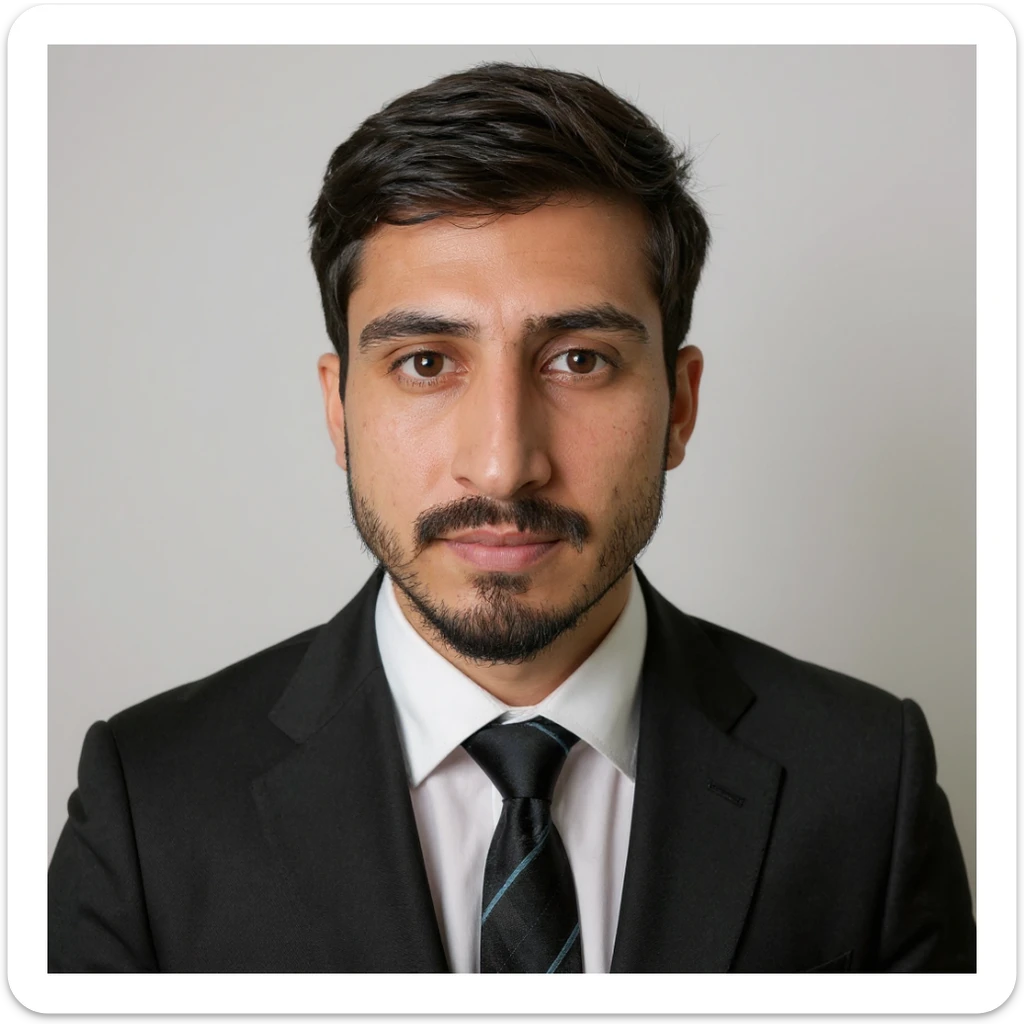Ultra realistic ID photo of the person in the reference image, wearing a business suit, plain white background, centered composition, head and shoulders only, natural expression, soft even lighting, no accessories. sticker