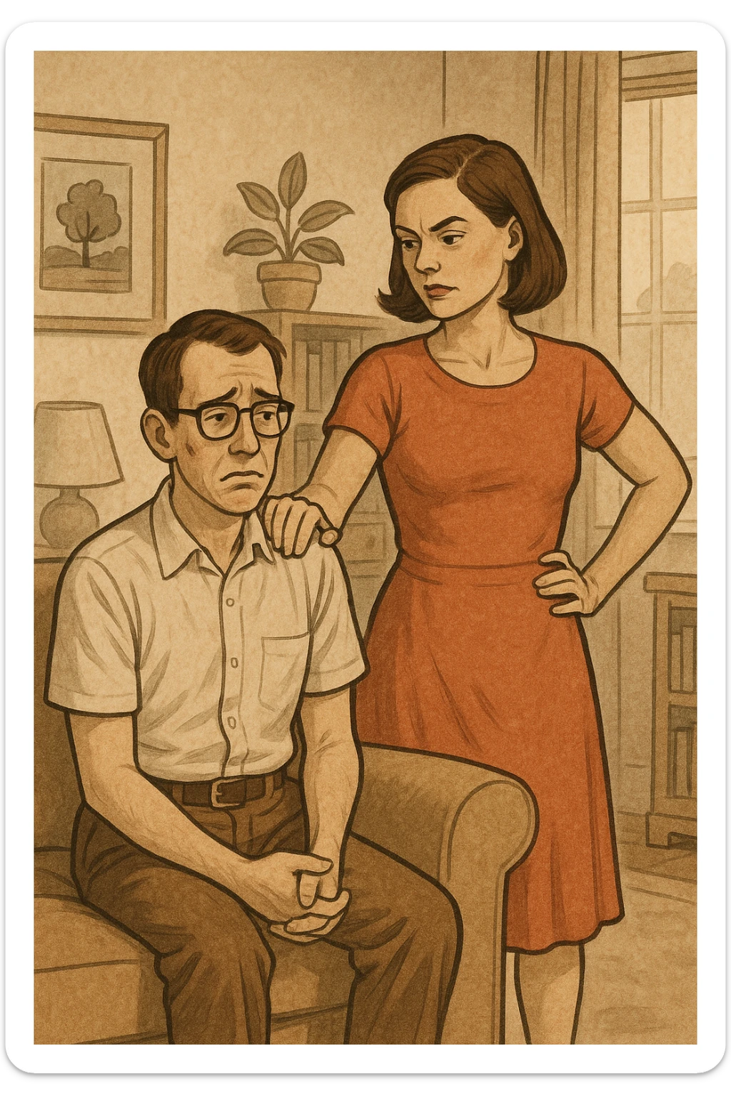 uomo senza energia maschile, uomo che manca di polso, e in famiglia comanda la moglie sticker