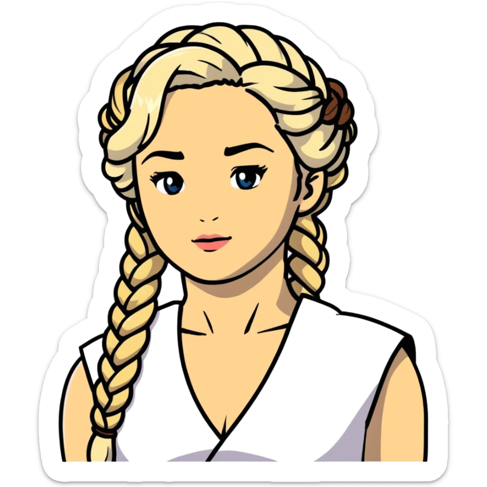 Daenerys Targaryen Game of Thrones character with blonde braided hair, chest up sticker