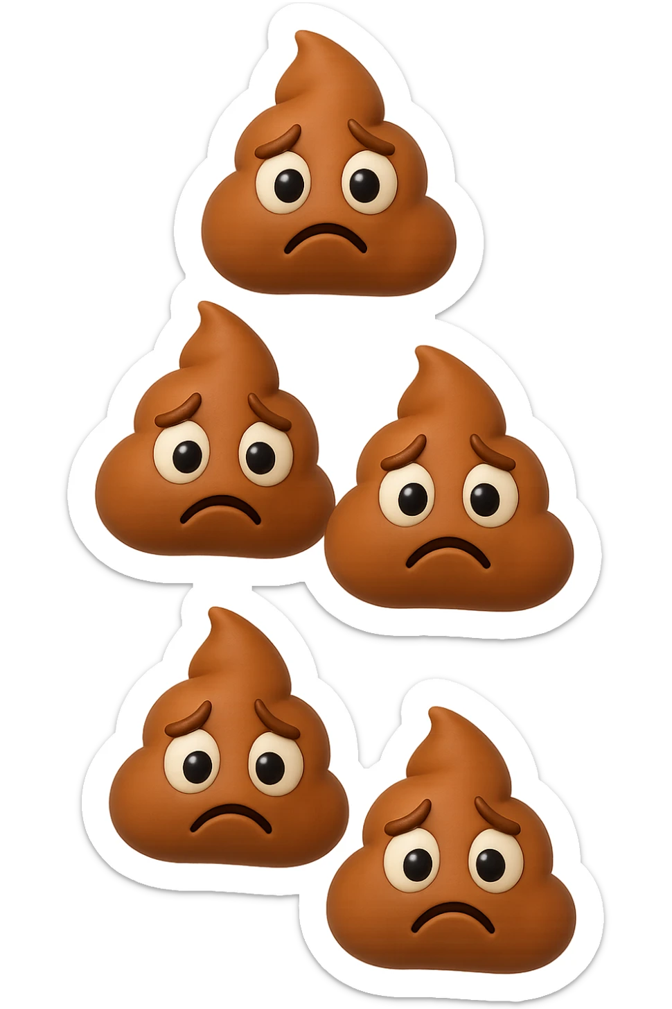 EMOJI STILE IPHONE 3D DI palline di cacca tristi che cadono dall'alto verticalmente, iperrealistico 4k sticker