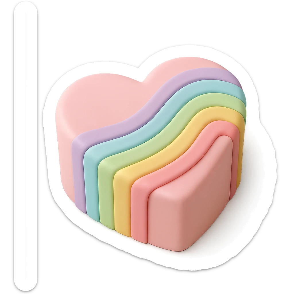 heart-shaped fondant cake with rainbow fondant stripes sticker