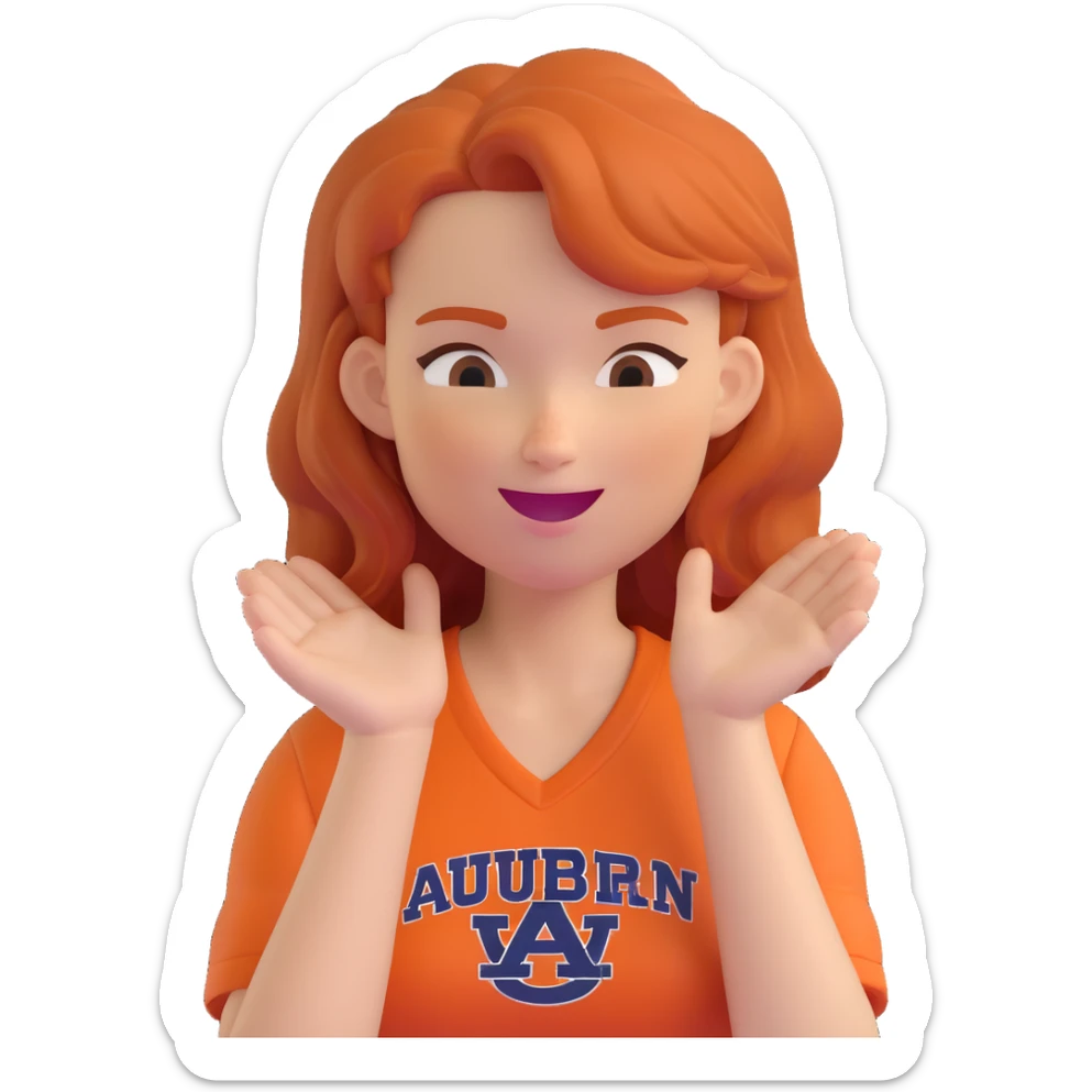 memoji style portrait of a woman with ginger hair, auburn shirt, winking sticker