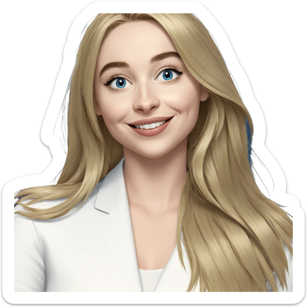 blonde girl smiling in blue sticker