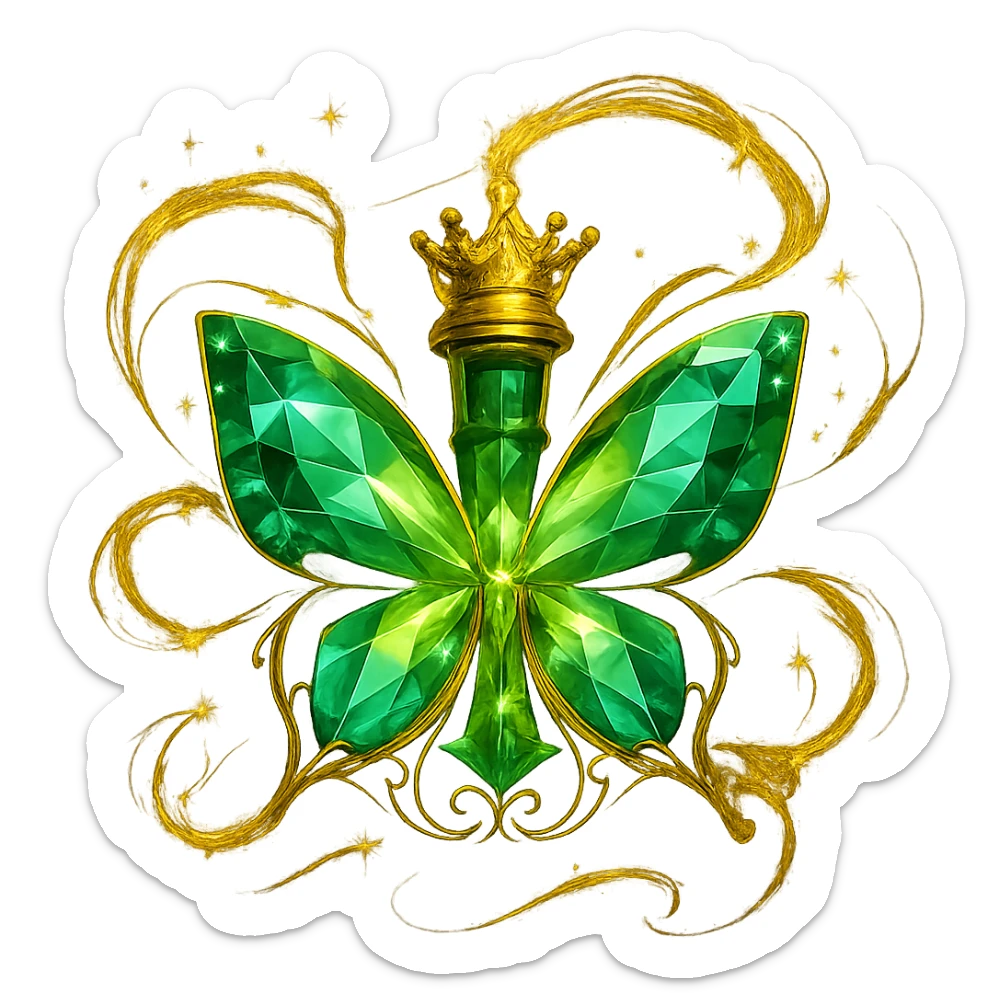 Enhance the butterfly with ultra-luxurious, swirling magical sparkles and glowing effects around it, inspired by the most magical and luxurious elixir bottle effects. Do not alter the butterfly itself, only add more magical, luxurious energy and sparkles around it. Transparent background, no shadow or base. sticker