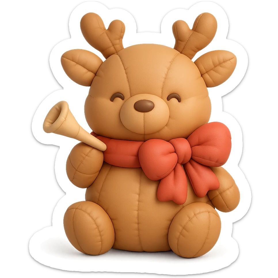 deer with ribbon scarf holding birthday horn in cushion style sticker