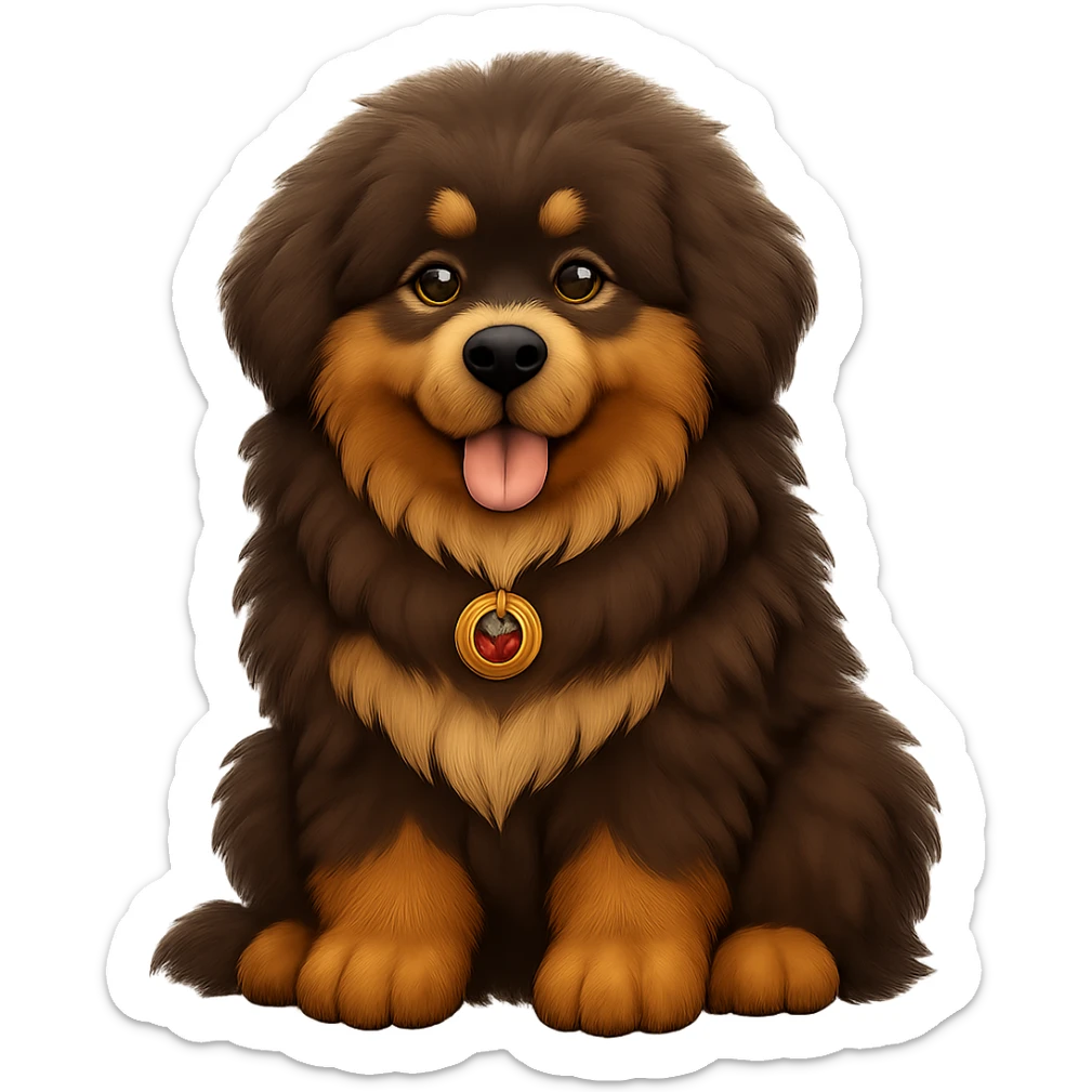 Make the Tibetan Mastiff's fur even fluffier in the style of apple emojis, with no background. sticker