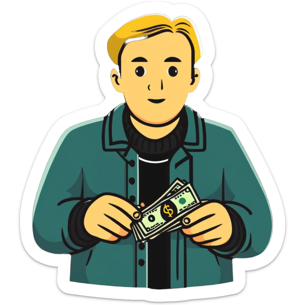 Nikolai Astrup, Norwegian politician, holding a pack of money in his hand sticker