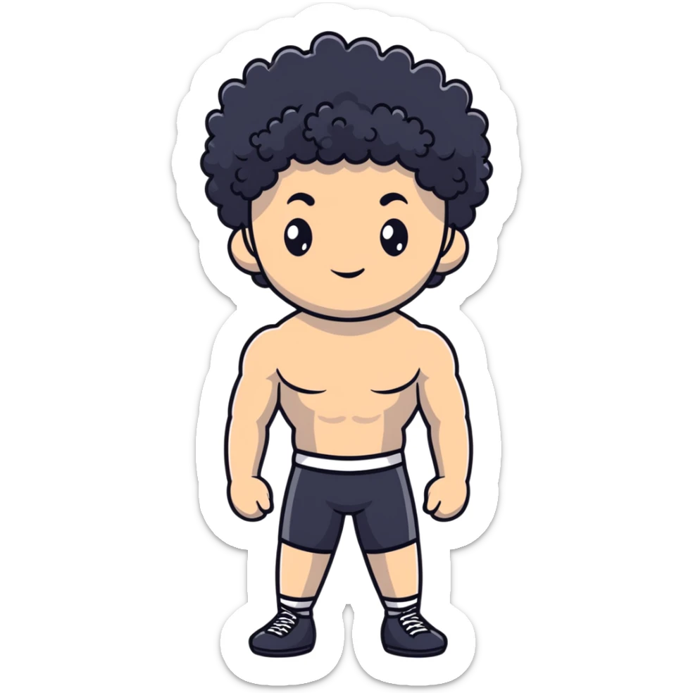 shirtless male athlete with white skin and curly black hair sticker