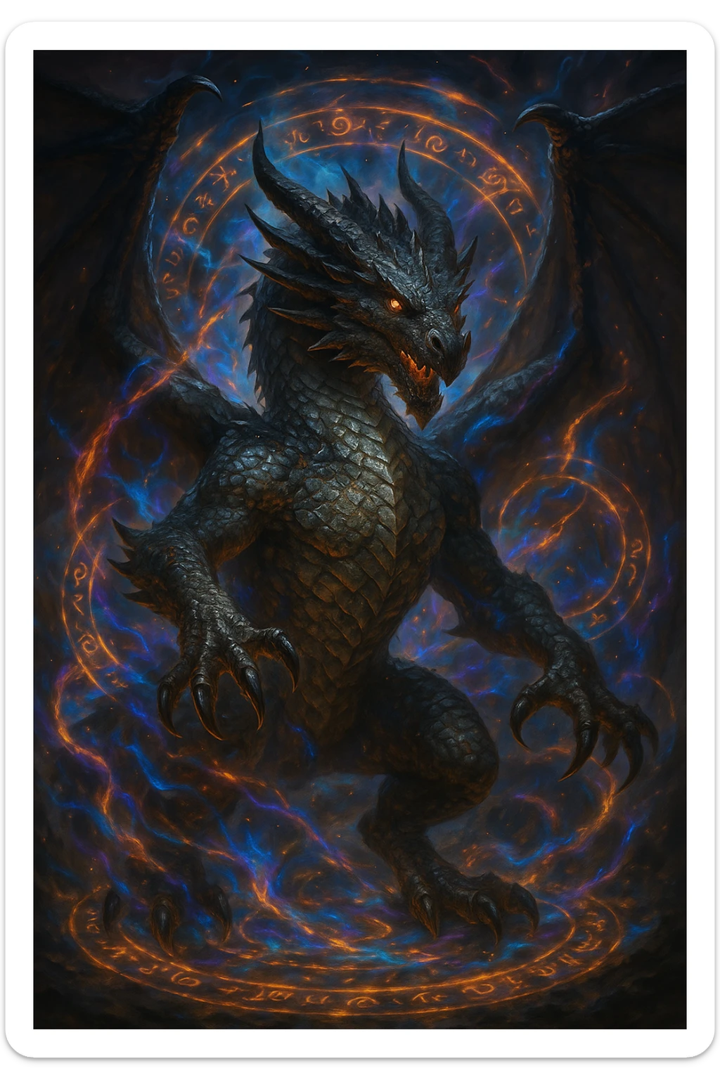 realistic dragon with magical energy swirling around, fantasy style, detailed and dynamic sticker