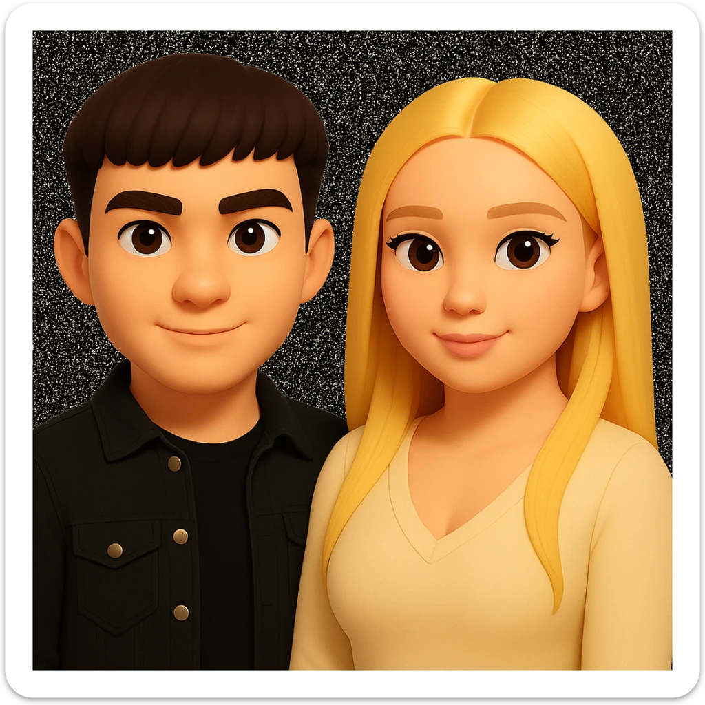 Slightly increase the volume of the upper body of the girl, slightly turn her to face forward, and make the skin color uniform. Maintain the cartoonish 3D style as in the reference image. sticker