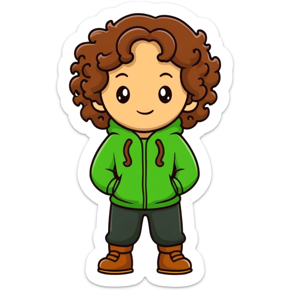 cartoon character with long brown curly hair in a green outfit sticker