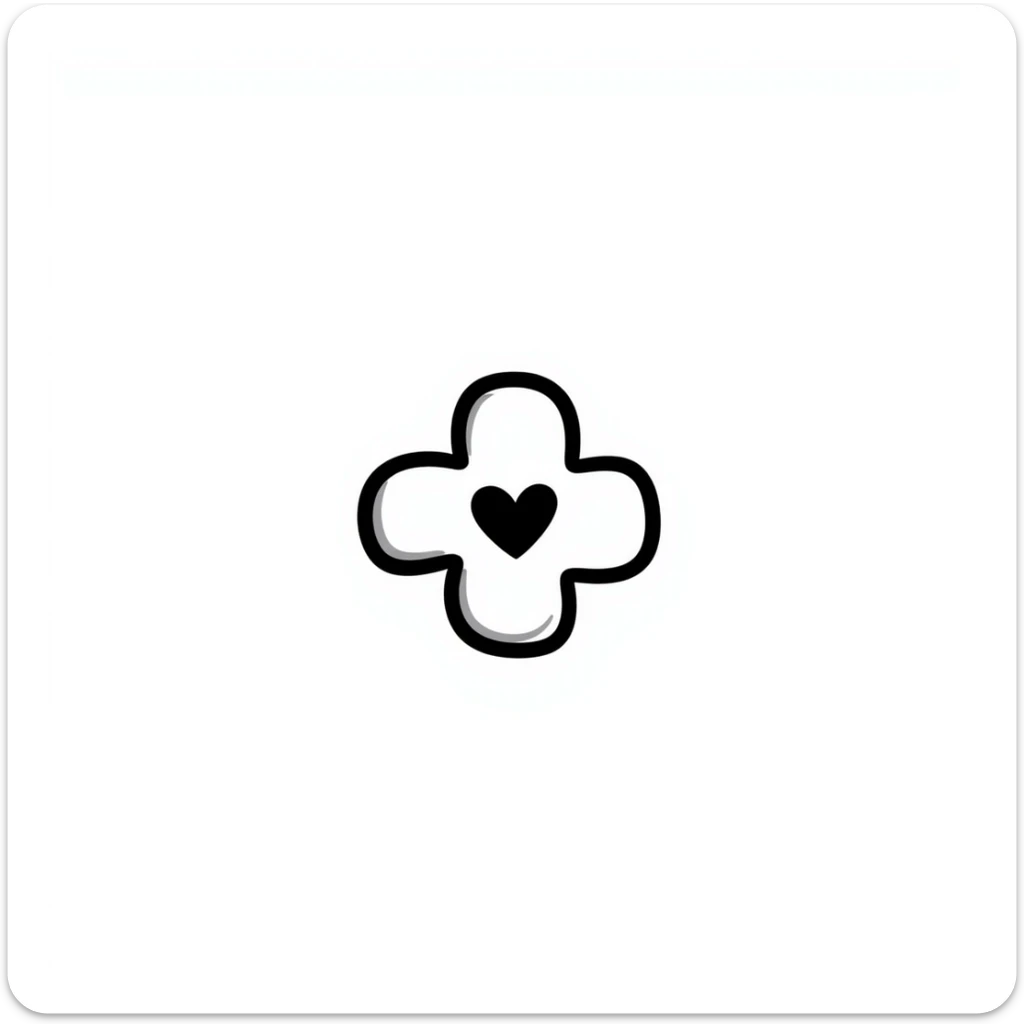 Hand-drawn sexual health clinic symbol with medical cross and heart icon sticker