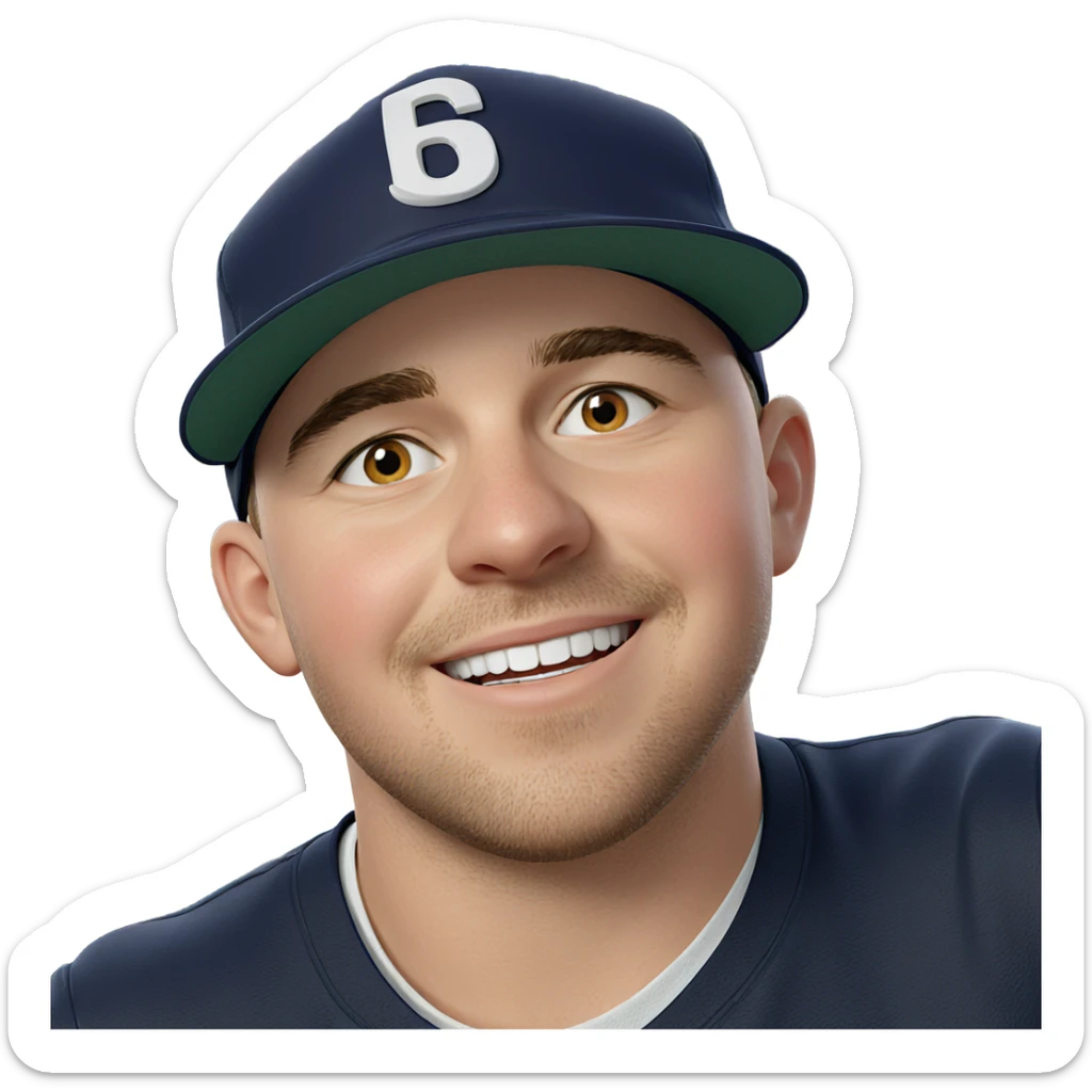 smiling boy in baseball cap sticker