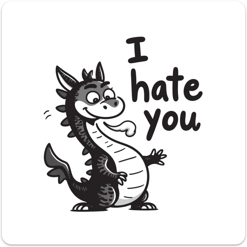 Angry dragon with the text "I hate you" sticker