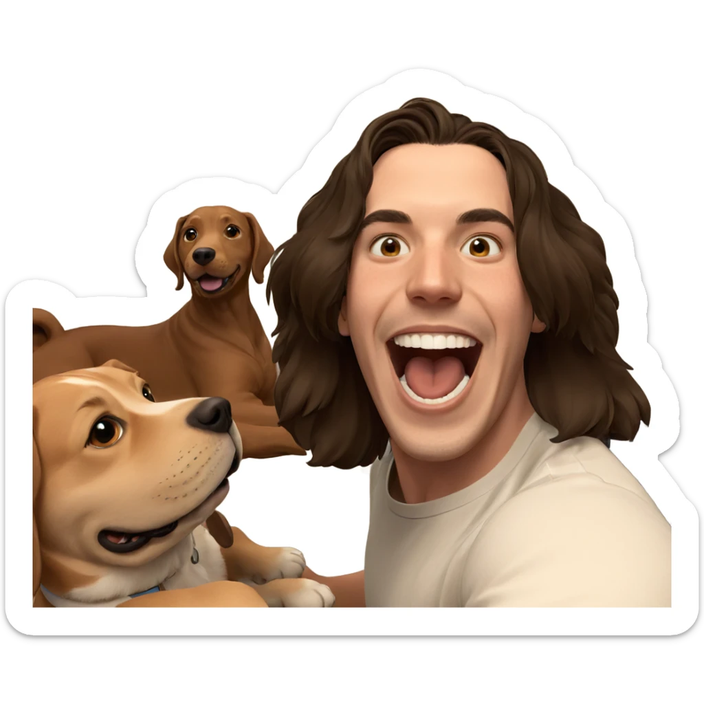 smiling boy with dog indoors sticker