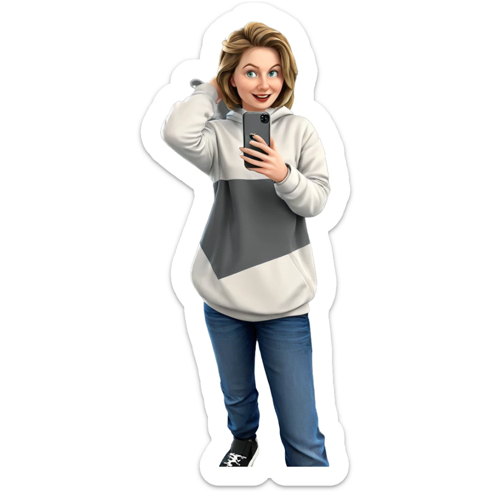 smiling girl with phone sticker