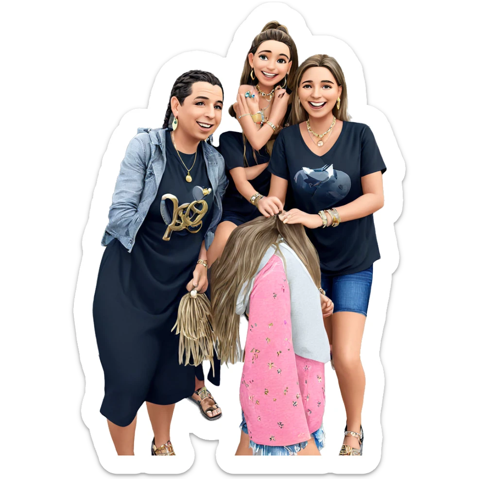 smiling girls outdoors with jewelry sticker