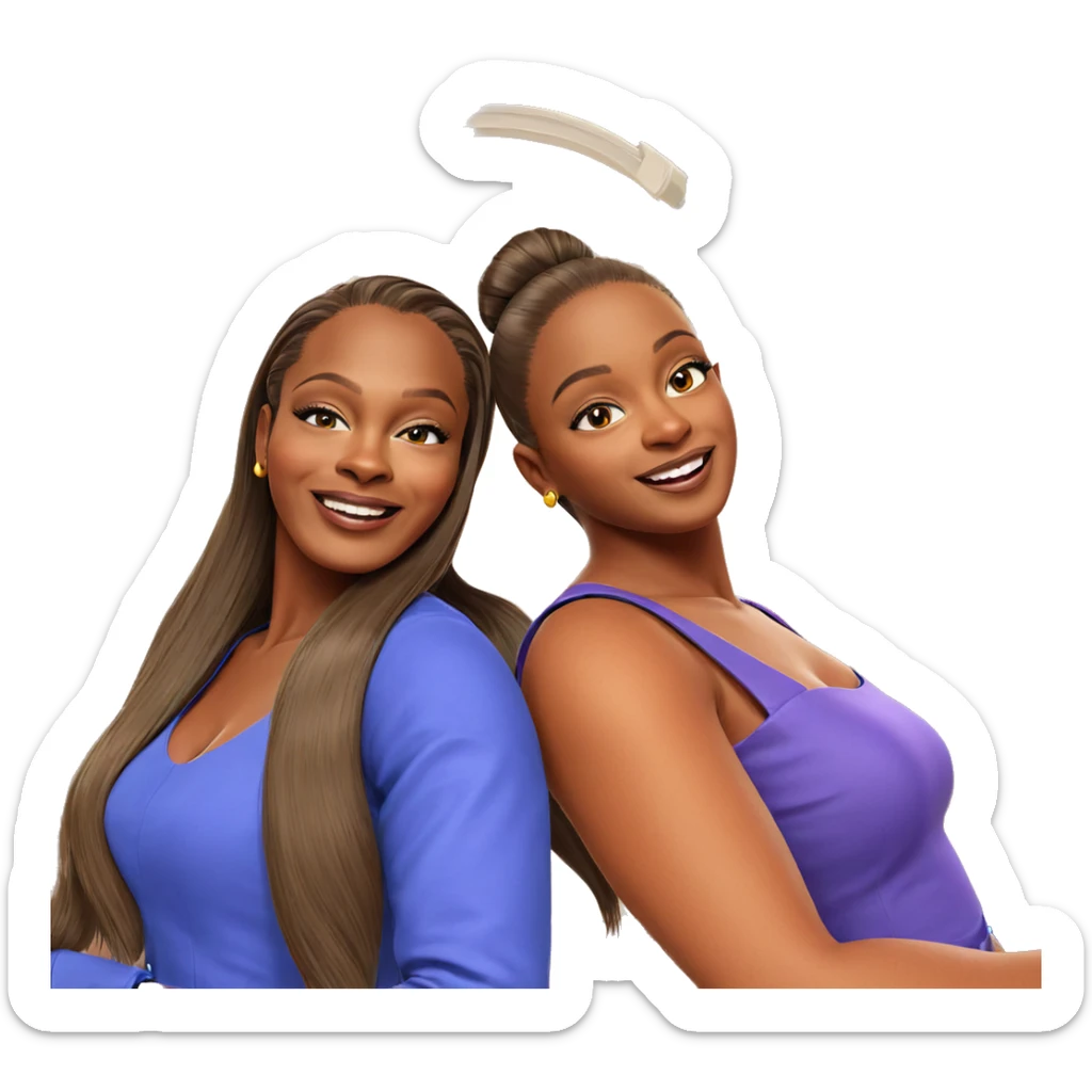 sisters smiling in stylish dresses sticker