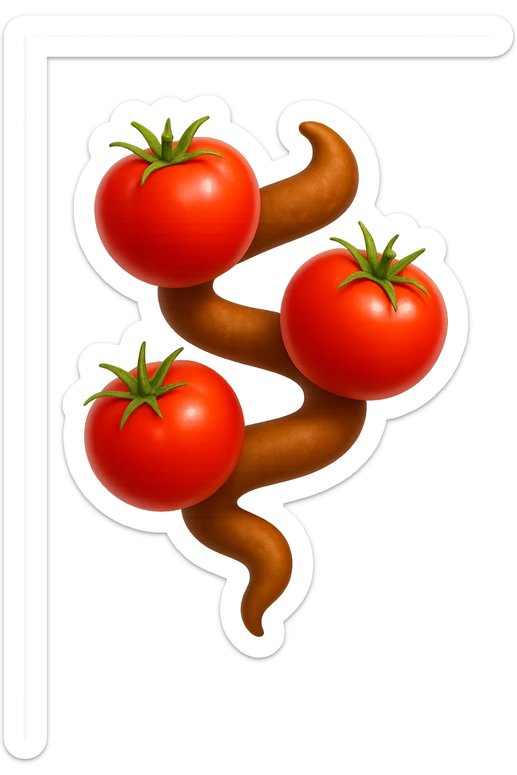 emoji stile iphone di pomodori che fluttuano in aria con colon attorcigliato intorno, iperrealistico 4k, isolato su sfondo bianco sticker