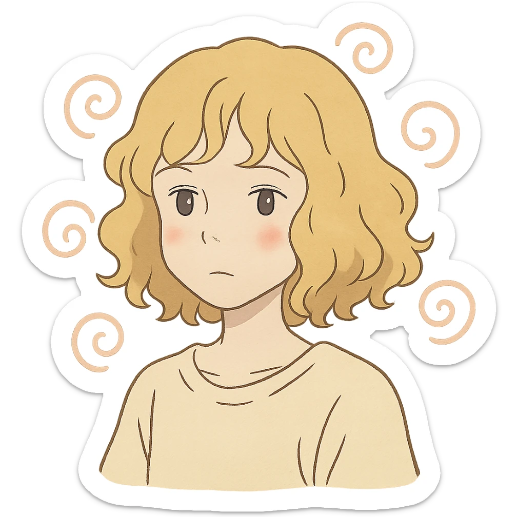 pale girl with curly medium-length blonde hair and baby pink swirls sticker