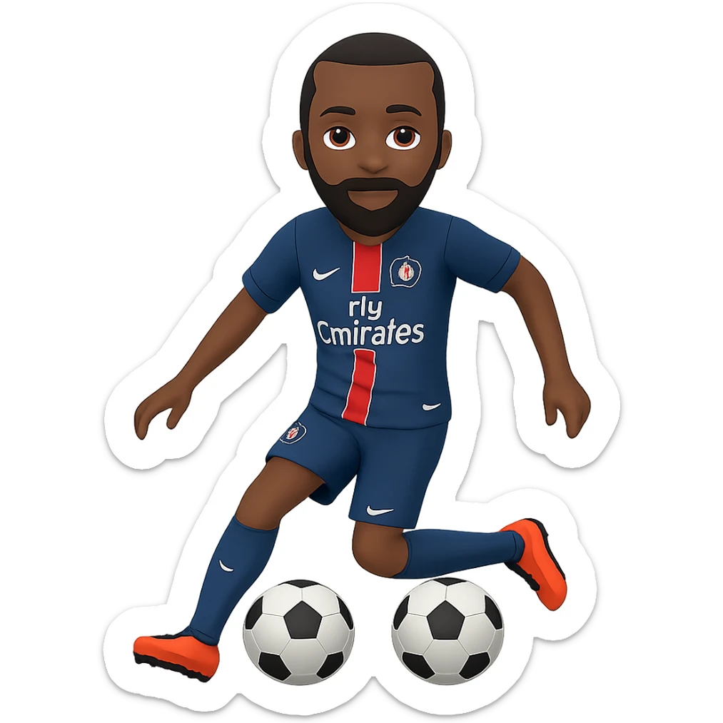 Add a beard to Matuidi dribbling a soccer ball, wearing PSG uniform, in emoji style. Remove the background. sticker