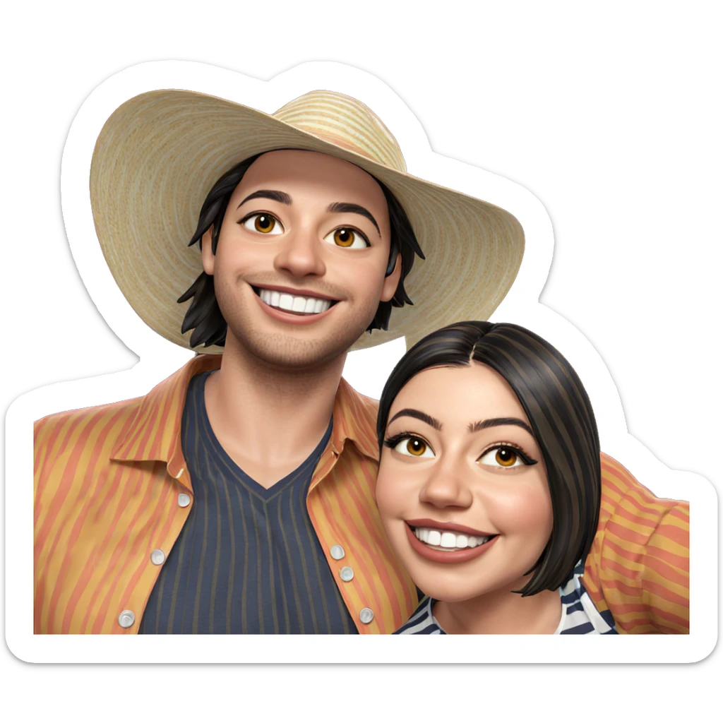 smiling couple in striped shirts sticker