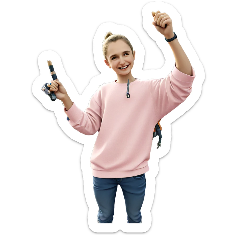 smiling boy with fishing rod sticker