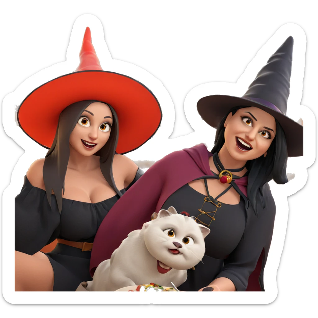 witches enjoying a festive feast sticker