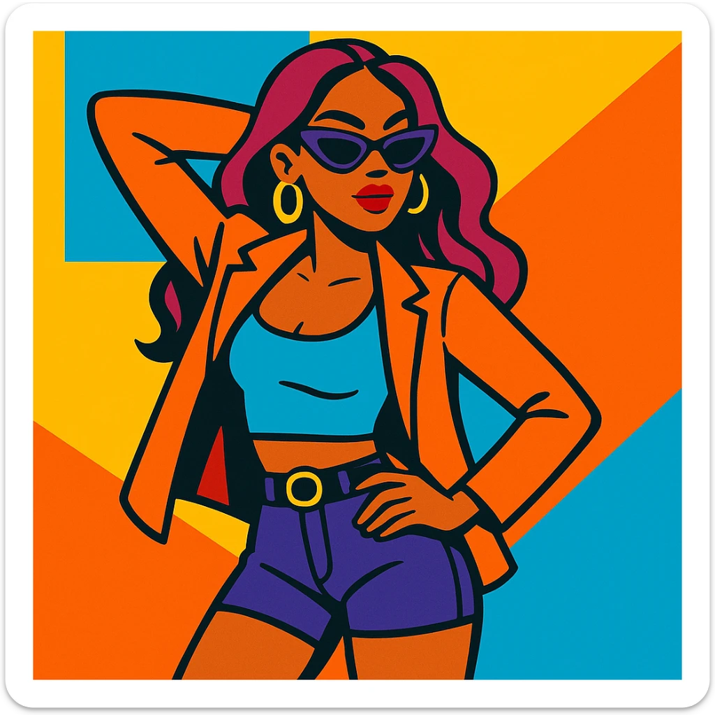 hot girl, modern fashion, confident pose, stylish, vibrant colors sticker