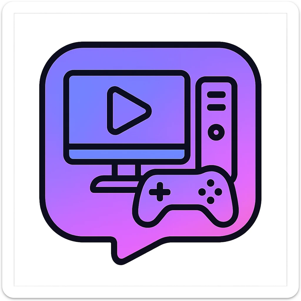 social media icon with gradient of purple blue and pink evoking a gaming station, modern icon style, colorful, sharp lines sticker