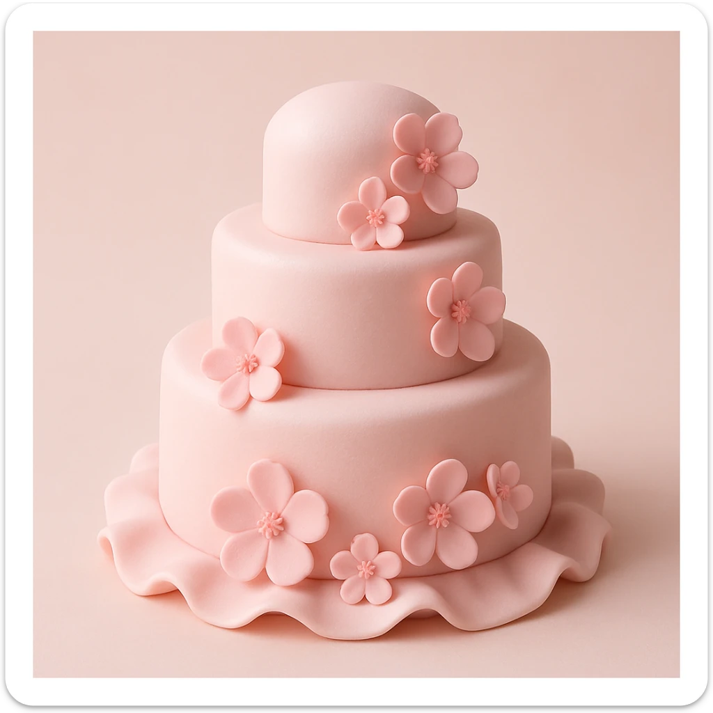 wedding cake with pink fondant flowers and a light pink background sticker