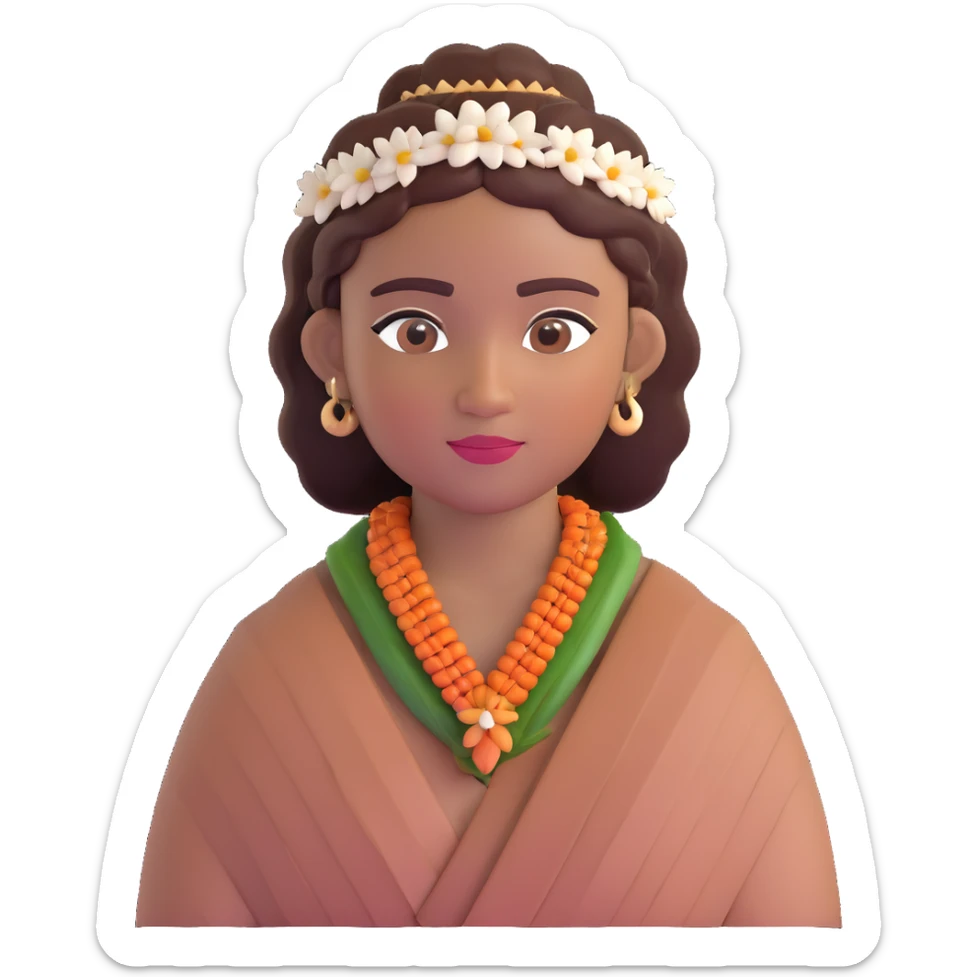 Fijian person with buiniga hairstyle, brown skin, wearing traditional Fijian attire sticker