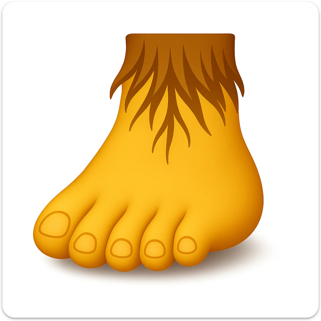 Create a single foot emoji that looks exactly like one of the feet in the reference image. Use classic emoji style with yellow color, matching the same shape and details of the foot in the reference. Add a slight shadow under the foot. sticker