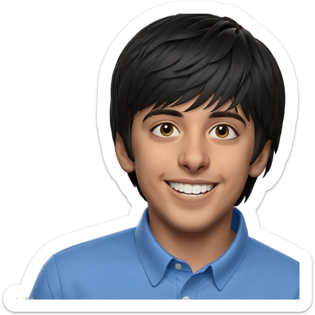 smiling boy in blue shirt sticker