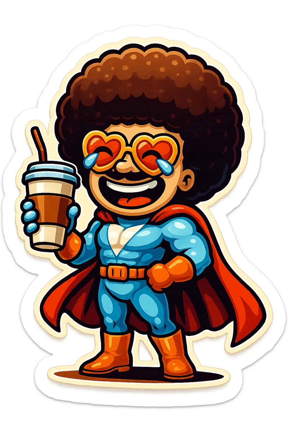 coffee superhero, laughing with tears in eyes sticker